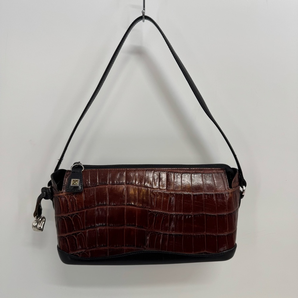 VNTG BRIGHTON Brown Structured Croc Embossed Leather Shoulder Bag